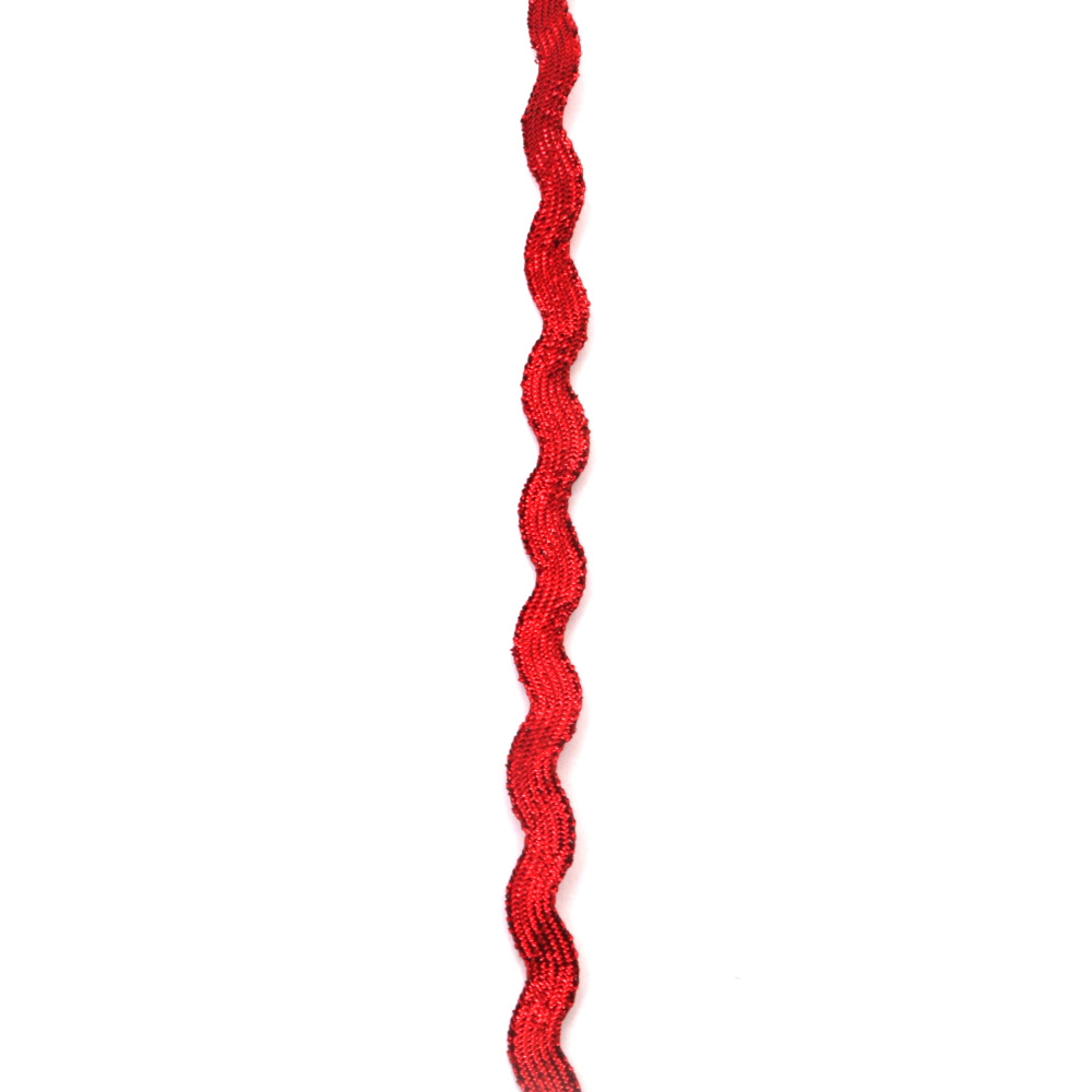 Zig Zag Trim Ribbon with Lame Threat / 5 mm / Red ~ 4.5 meters