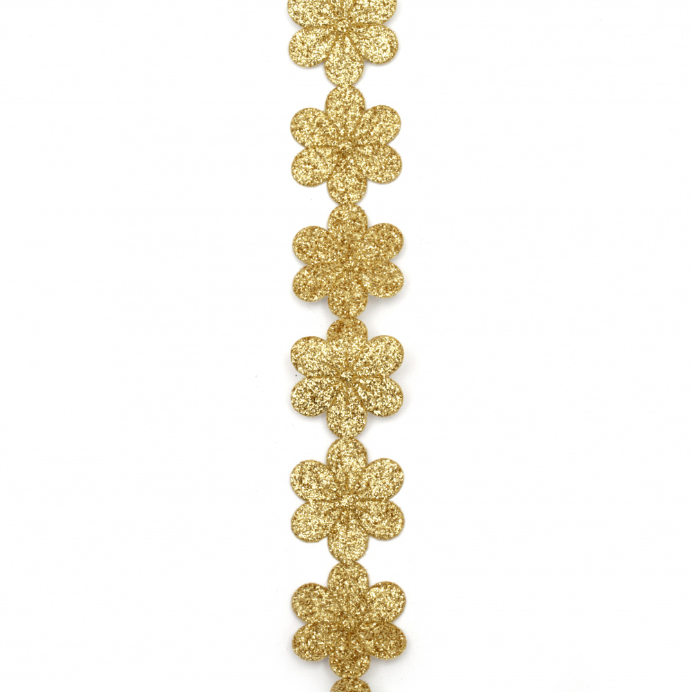 Ширит цвете памучна основа 25 мм брокат злато -1 метър