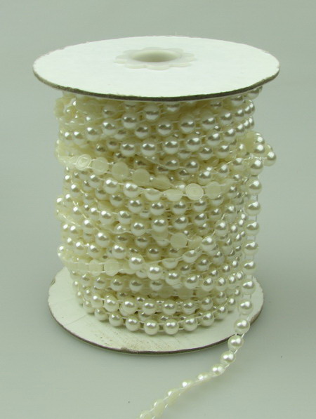Plastic Imitation Pearl Ribbon 6 mm hemisphere, cream - 1 meter