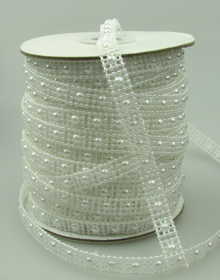 Plastic Imitation Pearl Ribbon, White 10 mm - 1 meter