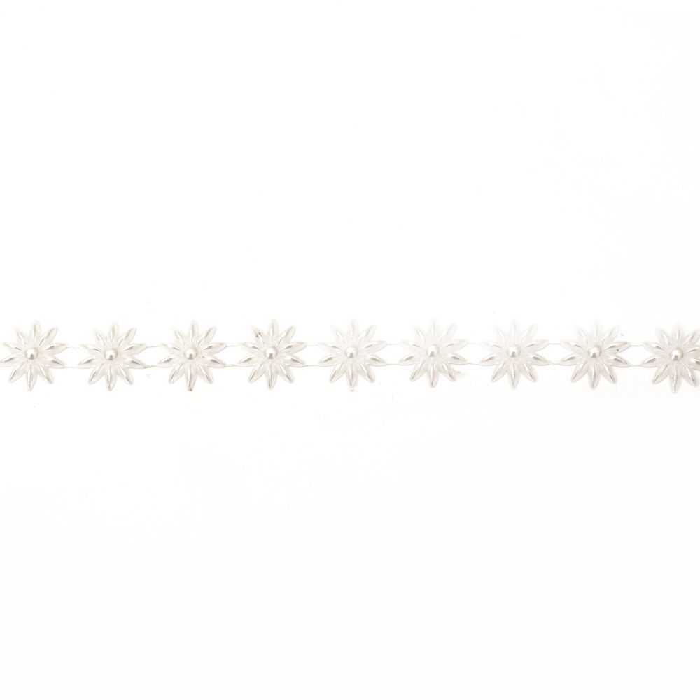 Pearl Strip / Flowers /15 mm / White - 1 meter
