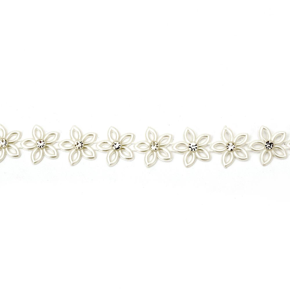 Artificial String Pearls / Flowers with Rhinestones / 15 mm / Cream - 1 meter