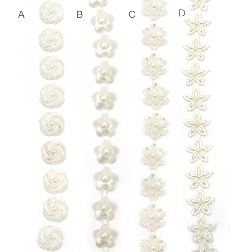ABS Plastic Imitation Pearl Ribbon Trimming, Wedding Decoration Accessroies 12 ~ 14 mm, Assorted - 1.5 meters