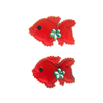 Фигурки от текстил риба с цвете цвят червен 40 мм -10 броя