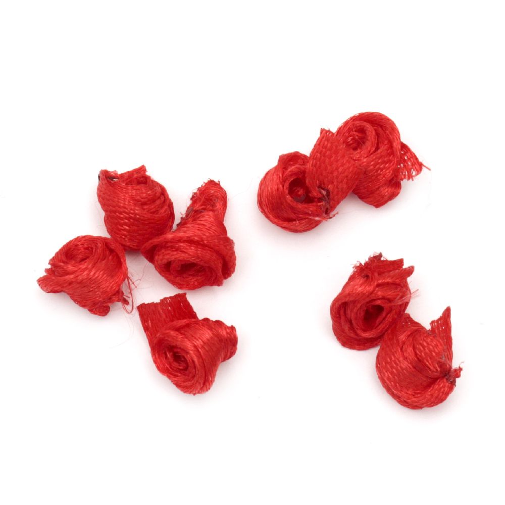 Textile rose for decoration of tiaras, hairpins 11 mm red - 50 pieces