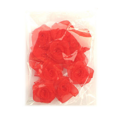 Рози за декорация от тюл цвят червен 25 мм -10 броя