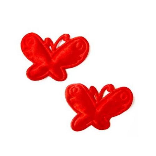 Пеперуди от плат за декорация цвят червен 30 мм -50 броя