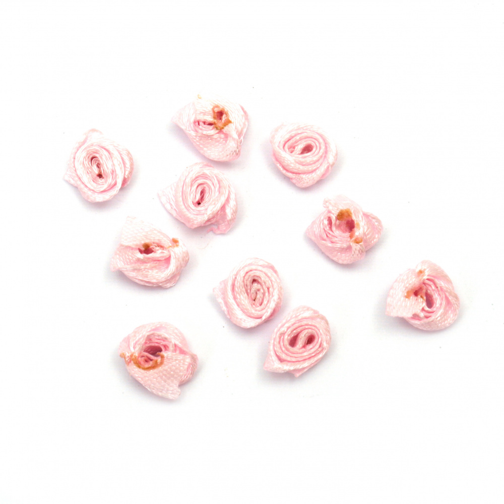 Fabric Roses for Gift Decoration, Greeting Cards, Wedding Accessories / Pink / 11 mm - 50 pieces