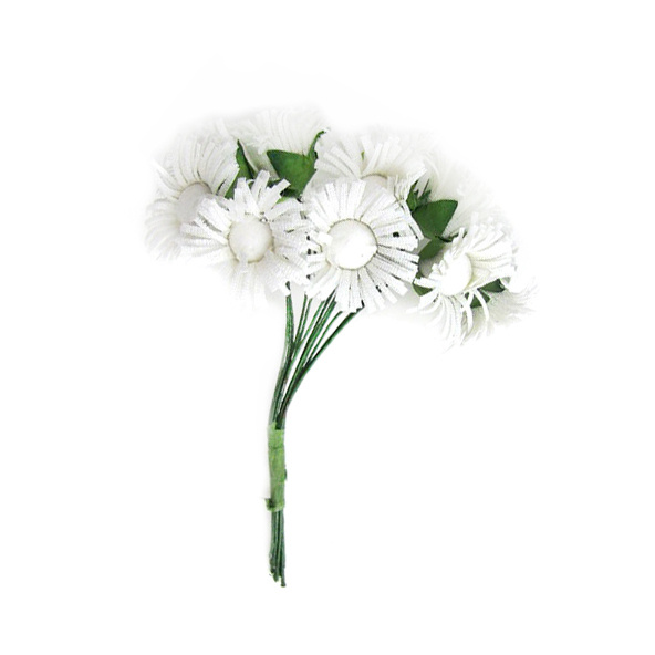 Textile flower bouquet 20x80 mm white color - 12 pieces