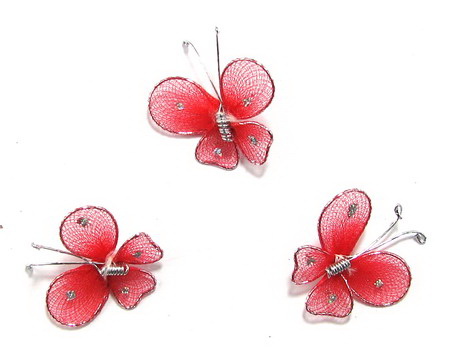 Fluture 30 mm roșu cu brocat - 3 buc