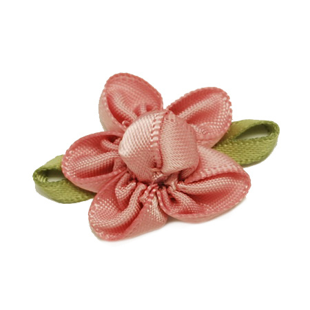 Satin Rose with Leaf for Sewing, Hair Accessories, Cards Making / 20x28 mm / Аsh Pink - 10 pieces