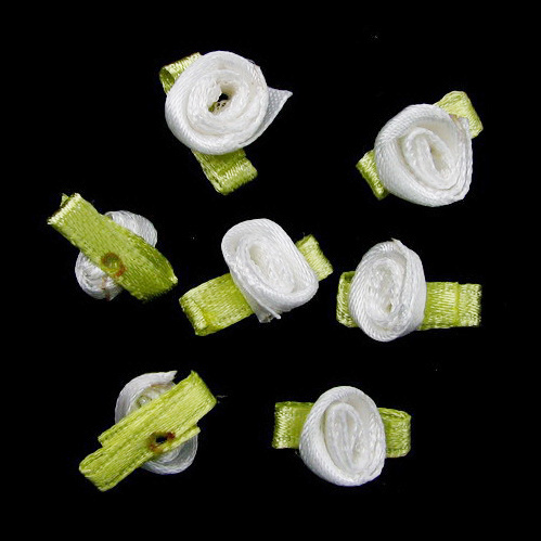 Artificial rose with a leaf, light green 8 mm white - 50 pieces