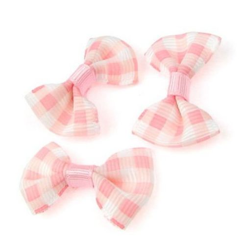 Checkered Pink Ribbons, 40 mm - Pack of 10