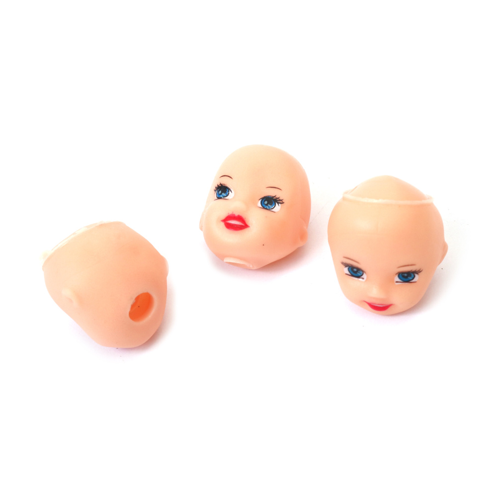 Cap de păpușă cu ochi pictați, fără păr, model fetiță 26x27x24 mm – 10 bucăți