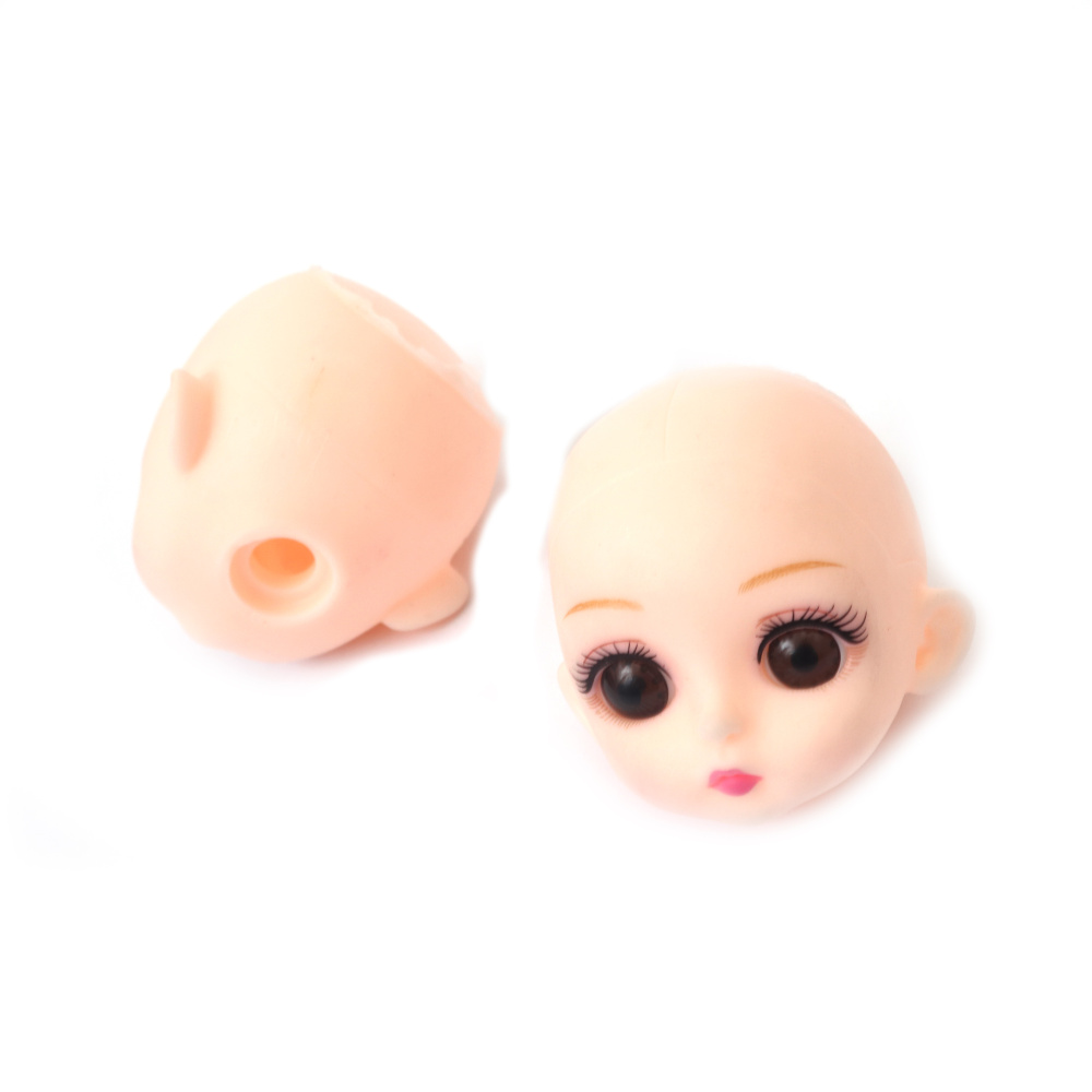 Cap de păpușă cu ochi realiști, fără păr, model fetiță 46x40x45 mm – 2 bucăți