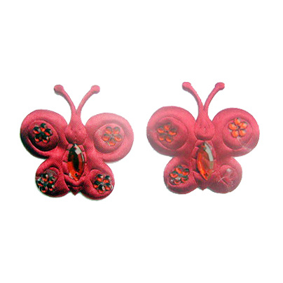 Фигурки от сатен пеперуда с камъчета цвят чрвен 45 мм -10 броя