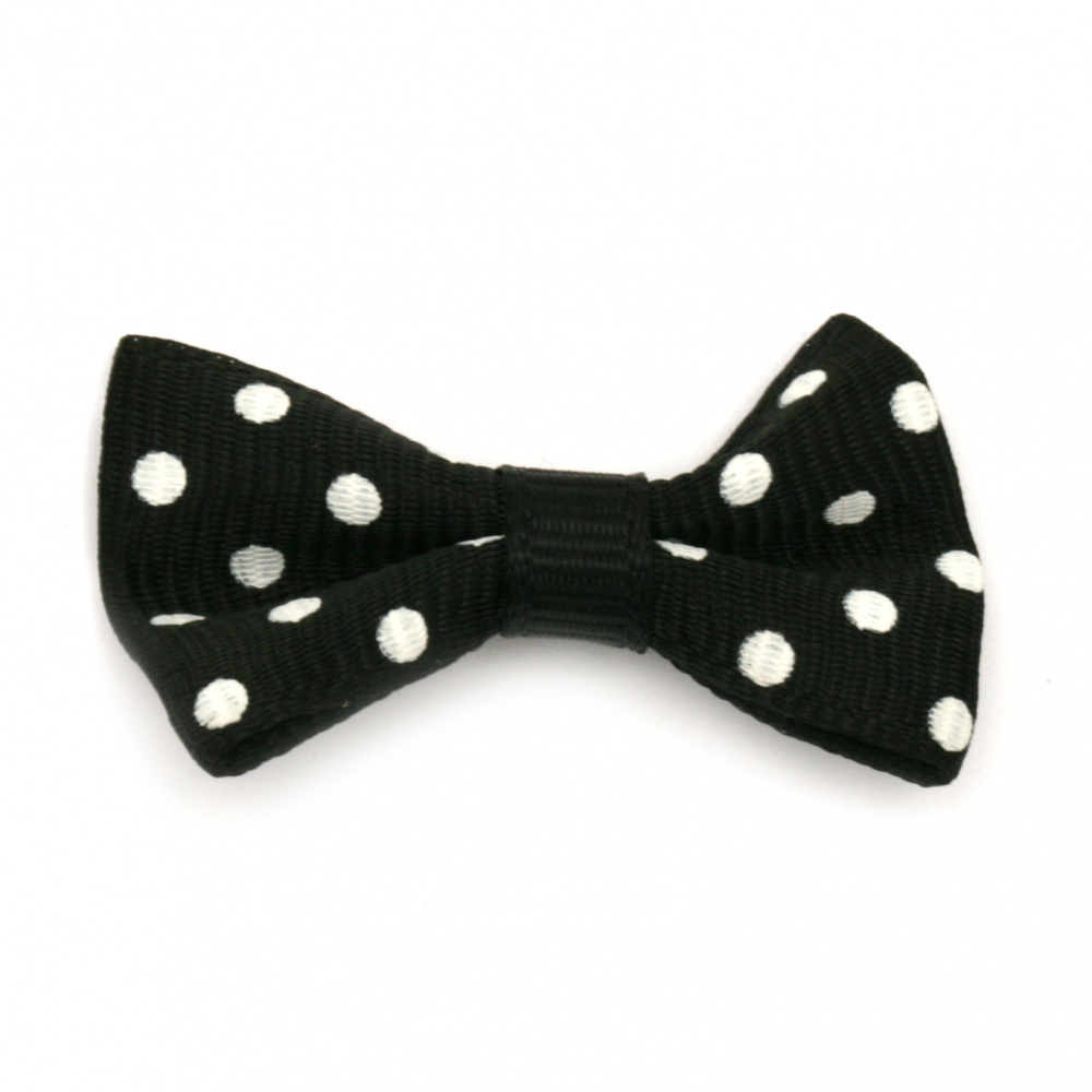 Satin Ribbons / Black with White Dots / 38x24x8 mm - 10 pieces