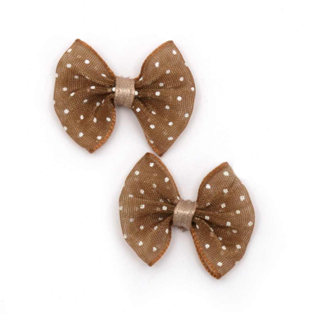 Ribbon 23x20 mm organza brown with white dots -5 pieces