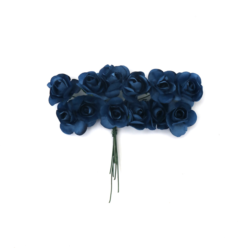 Bouquet of Paper Roses with Wire, Dark Blue Color, 20 mm - 12 pcs