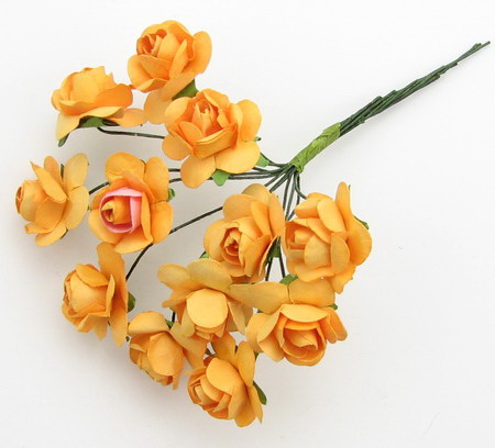 Buchet trandafir de hârtie și sârmă 20 mm portocaliu -12 bucăți