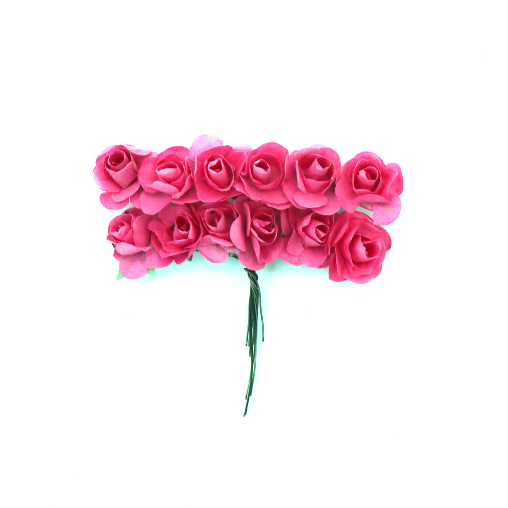 Rose Bouquet of Paper and Wire, 20 mm, Dark Pink - 12 pcs