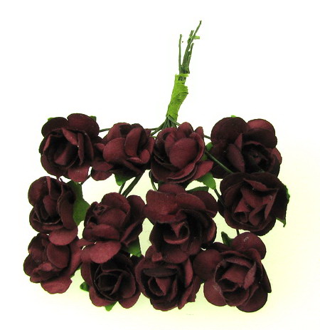 Bouquet of paper Roses with wire stems 20 mm burgundy - 12 pieces