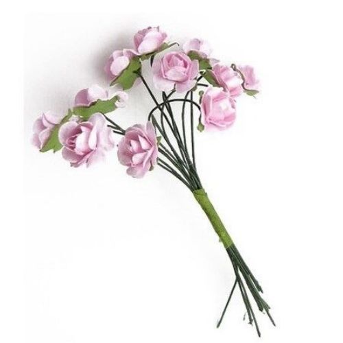 Buchet trandafir de hârtie și sârmă 15 mm roz 1-12 bucăți