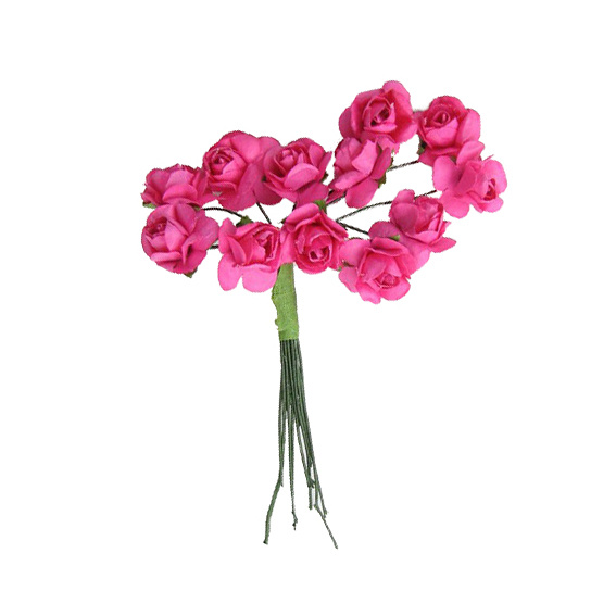 Buchet trandafir de hârtie și sârmă 15 mm roz 3 -12 bucăți