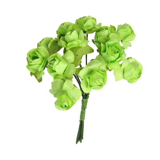 Bouquet of paper Roses with wire stems 15 mm light  green - 12 pieces
