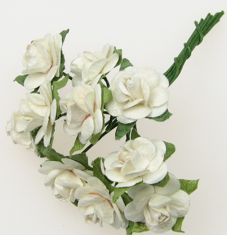 Rose bouquet of paper and wire 18 mm white -12 pieces