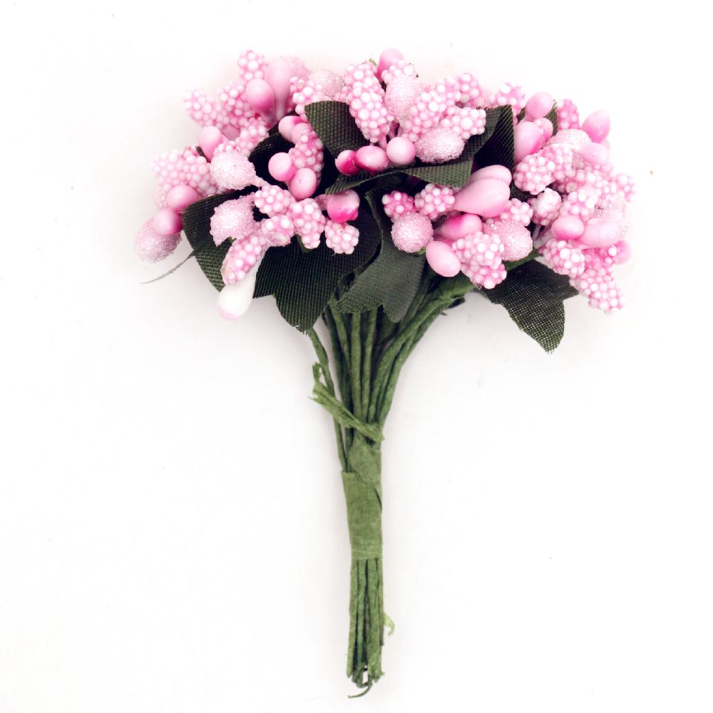 Bouquet of paper with wire stems 80 mm pink - 12 pieces