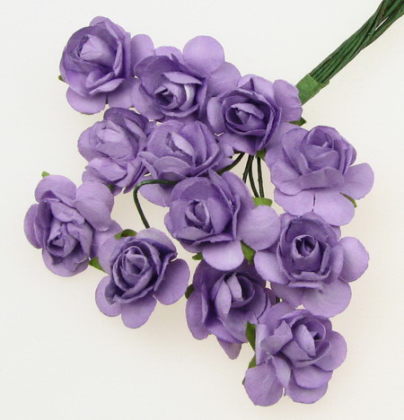 Buchet de trandafir de hârtie și sârmă 15 mm violet -12 bucăți