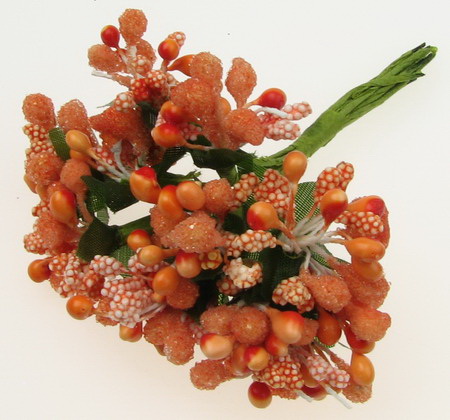 Bouquet of Flowers and Stamens / Wire and Paper / Light Orange / 80 mm - 12 pieces