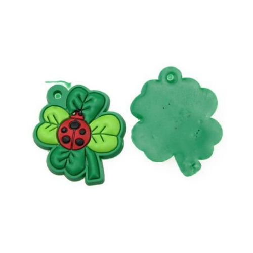 Rubber Figurine, Lucky Clover with Ladybug / 30 mm - 10 pieces