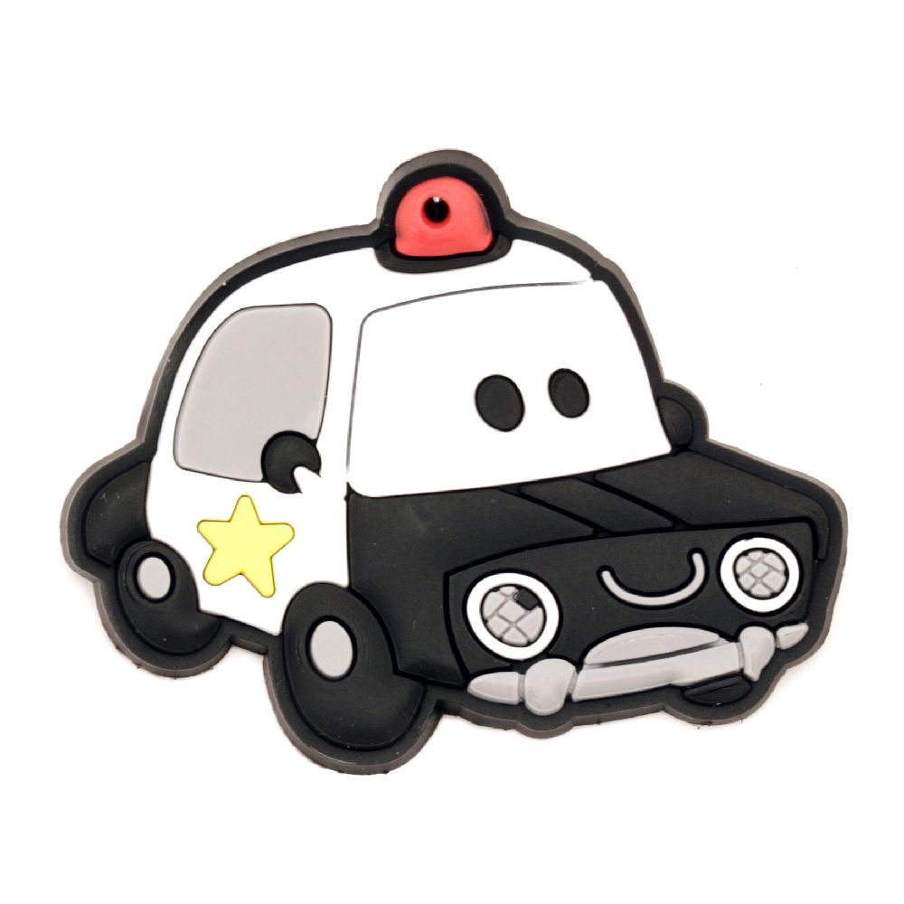 Rubber Police Car with Safety Pin / 40x55x3 mm - 5 pieces