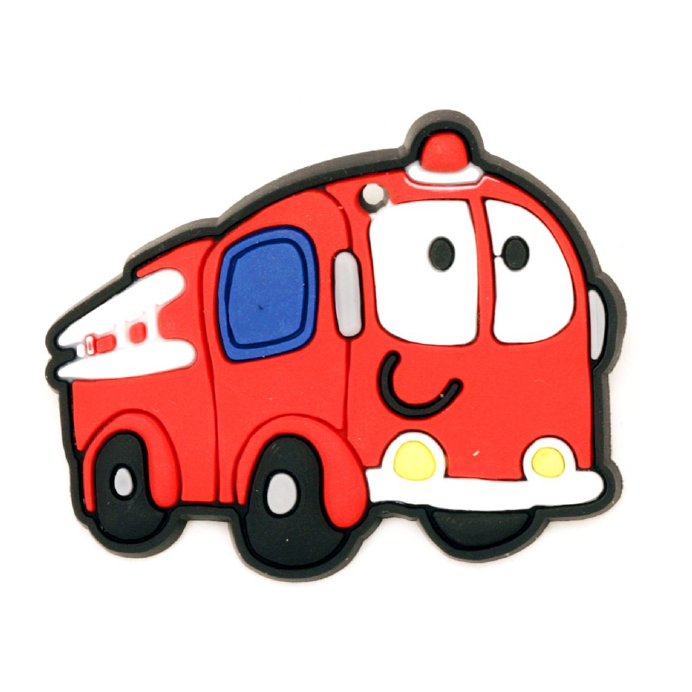 Rubber Fire Truck with Clasp Pin / 35x48x3 mm - 5 pieces