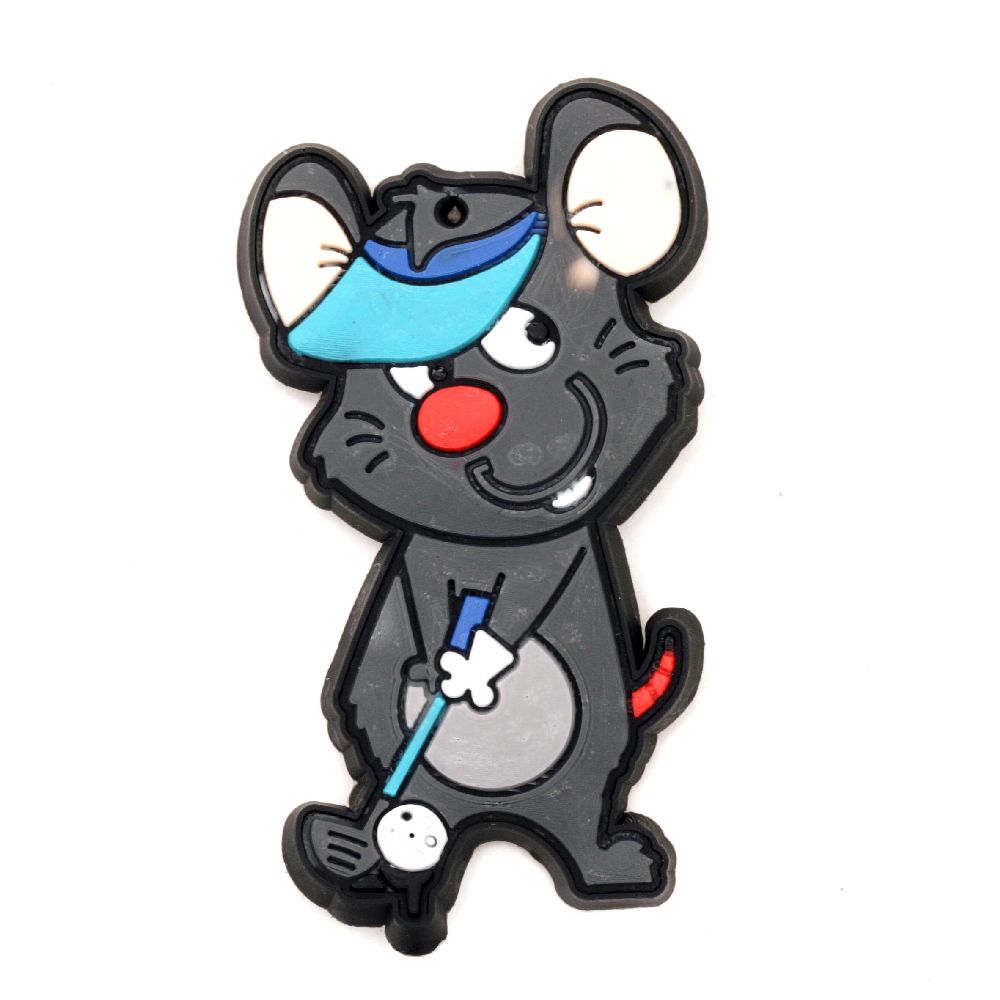 Rubber Mouse with Pin Clasp for Martenitsi, Key Chains, Bag Decoration / 60x33x3 mm - 5 pieces