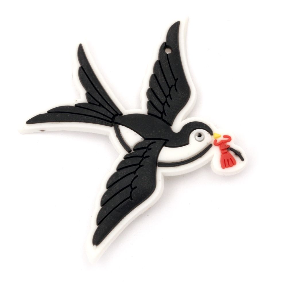 Decorative Rubber Swallow with Clasp Pin and Hole / 70x60x3 mm - 5 pieces