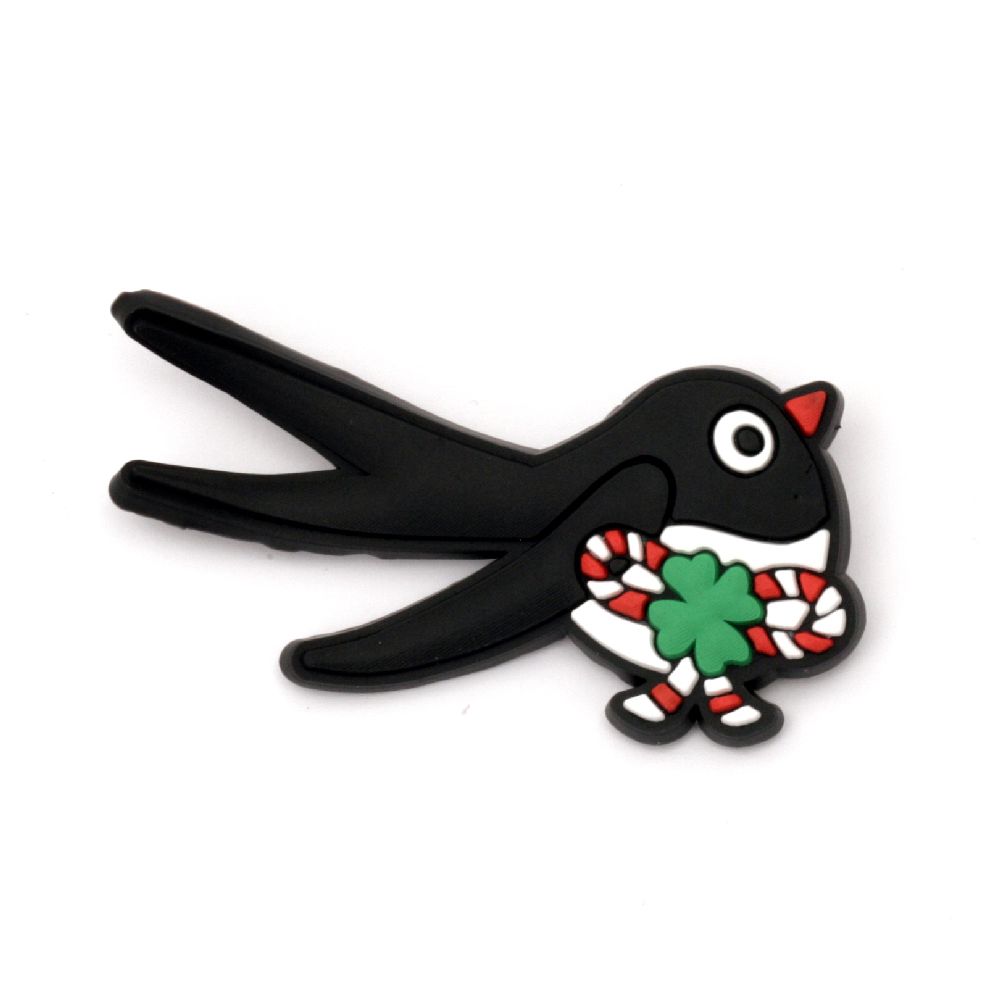 Rubber Swallow with Clasp Pin /  28x56x4 mm - 5 pieces