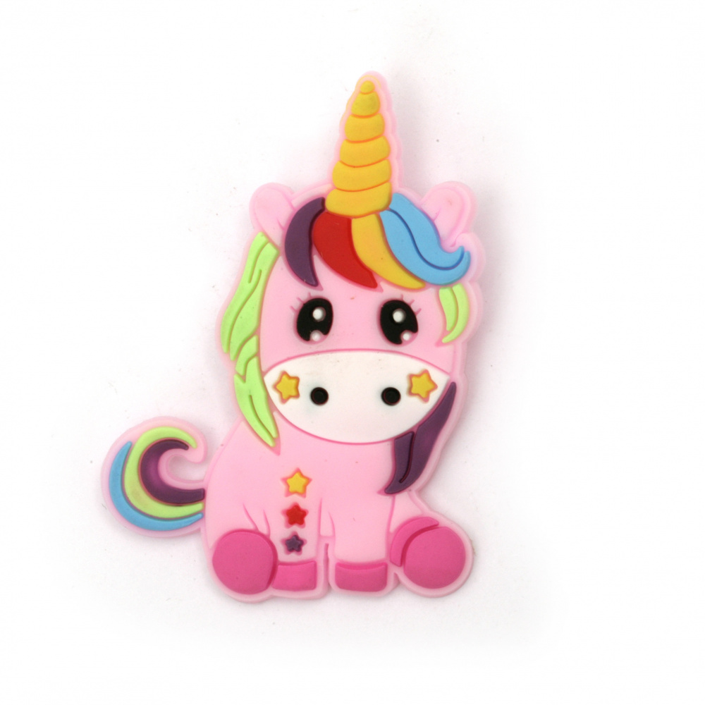 Rubber Unicorn Badge with Safety Pin / 60x42 mm, Clasp: 20 mm - 5 pieces