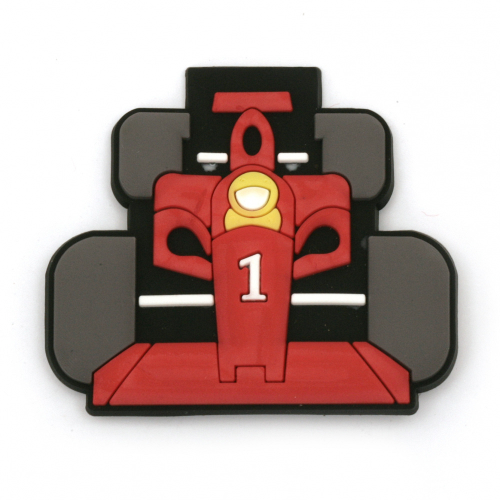 Rubber Car with Clasp Pin, Racing Car / 45x53 mm, Pin: 20 mm - 5 pieces