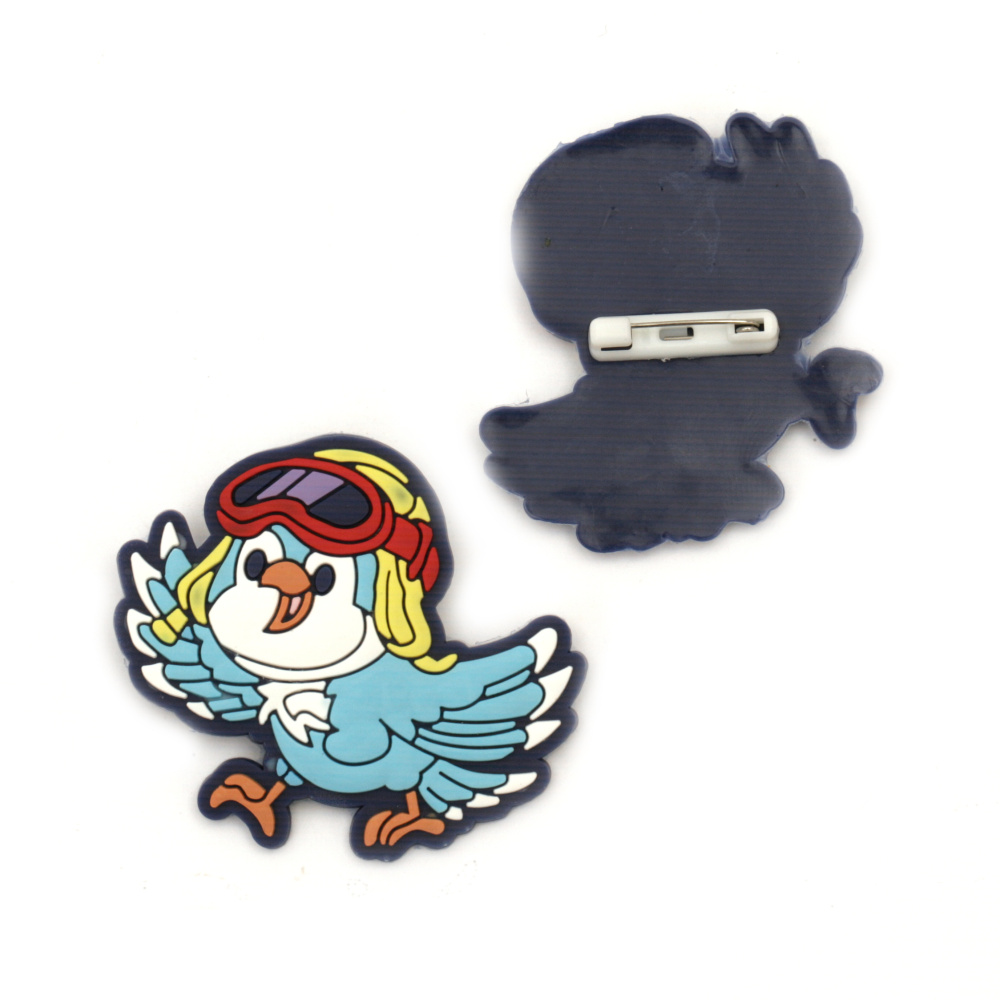 Kid's Rubber Figure with Clasp Pin, Cute Bird / 50x50 mm - 5 pieces