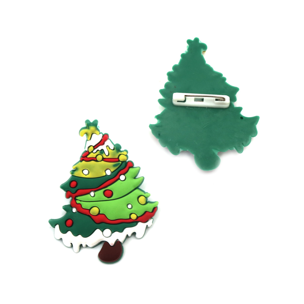Rubber Christmas Tree with Clasp Pin / 50x41 mm, Clasp: 20 mm - 5 pieces