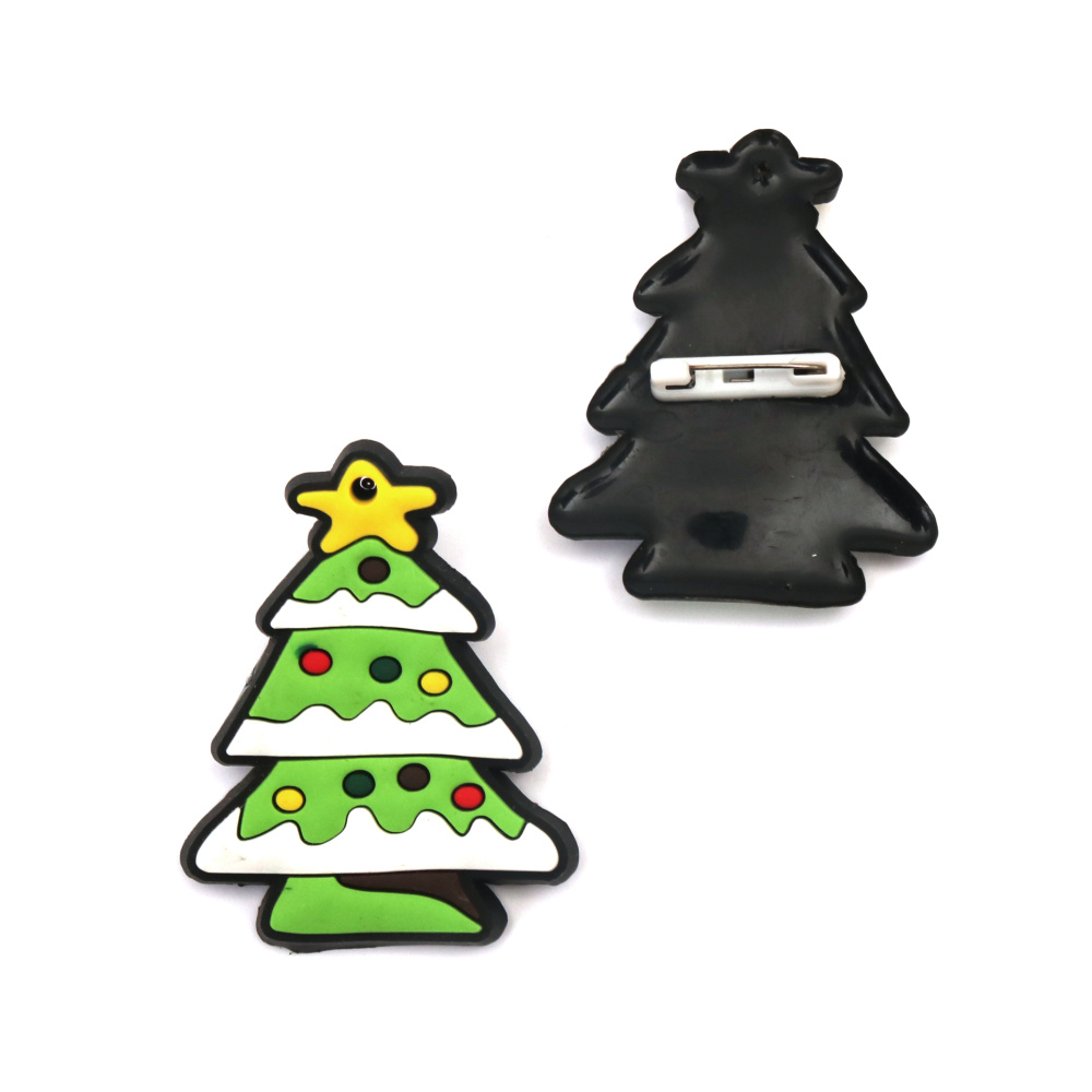 Rubber Christmas Tree with Clasp Pin / 55x42 mm, Clasp: 20 mm - 5 pieces