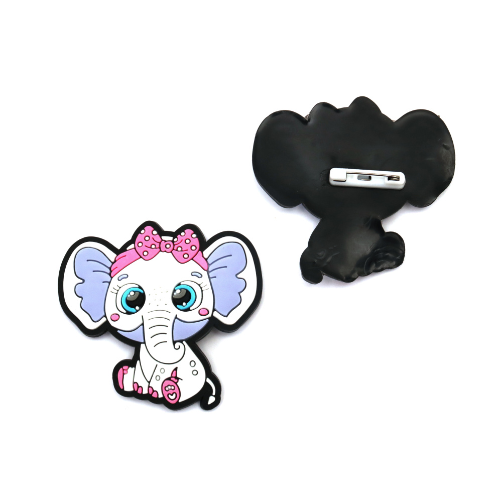 Rubber Figure with Clasp Pin for MARTENITSAS and Other Accessories /  54x59 mm / Elephant - 5 pieces