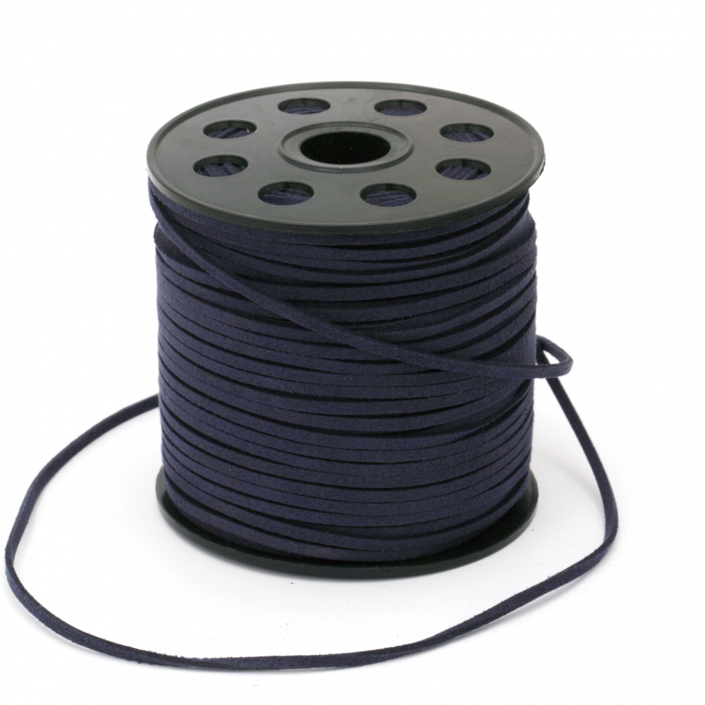 Natural Suede Cord, Suede Lace, Fl 3x1.5 mm color blue dark -5 meters