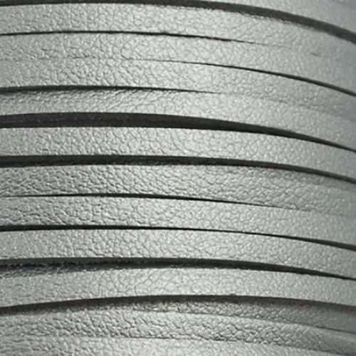 Лента от естествена кожа цвят сребро плоска 3 мм -5 метра