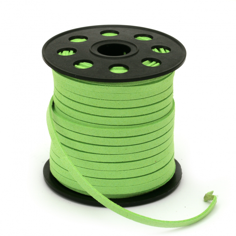 Natural Suede ribbon 5x1.5 mm color green light -5 meters