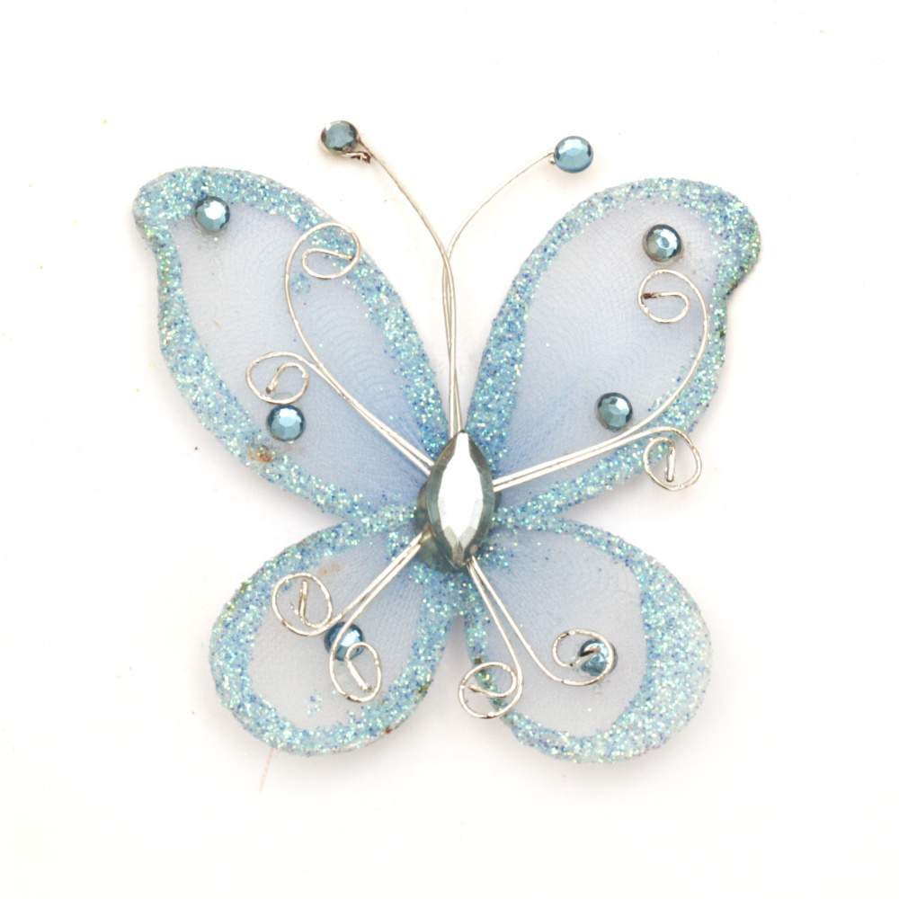 Fluture 70x60 mm cu albastru brocart