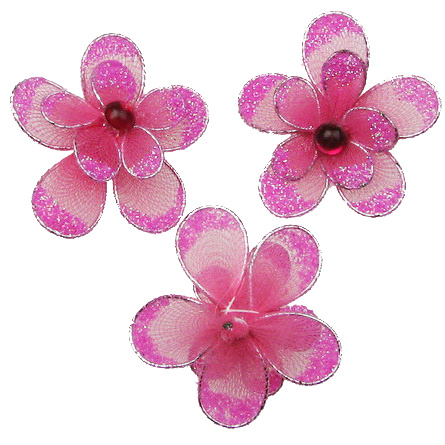 35mm floare dubla cu roz închis brocat
